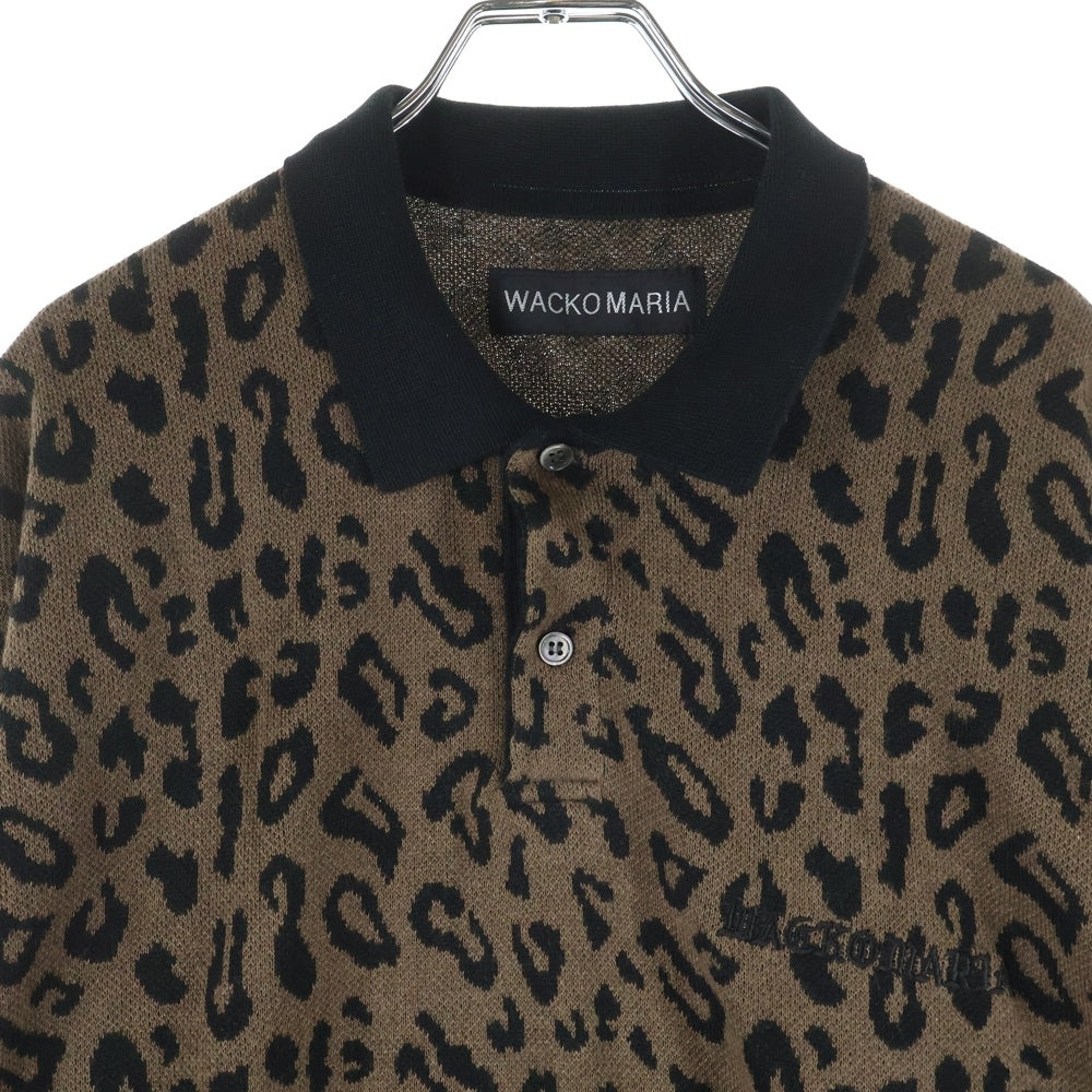WACKO MARIA(ワコマリア) 24AW LEOPARD KNIT POLO SHIRT 24FW-WMK-KN13 レオパード ニット長袖ポロシャツ ブラウン