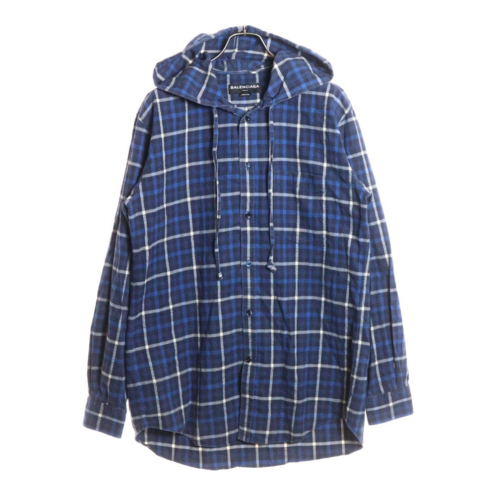 BALENCIAGA(バレンシアガ) 17AW チェック柄 フード付長袖シャツ 485990 TWB15 ブルー
