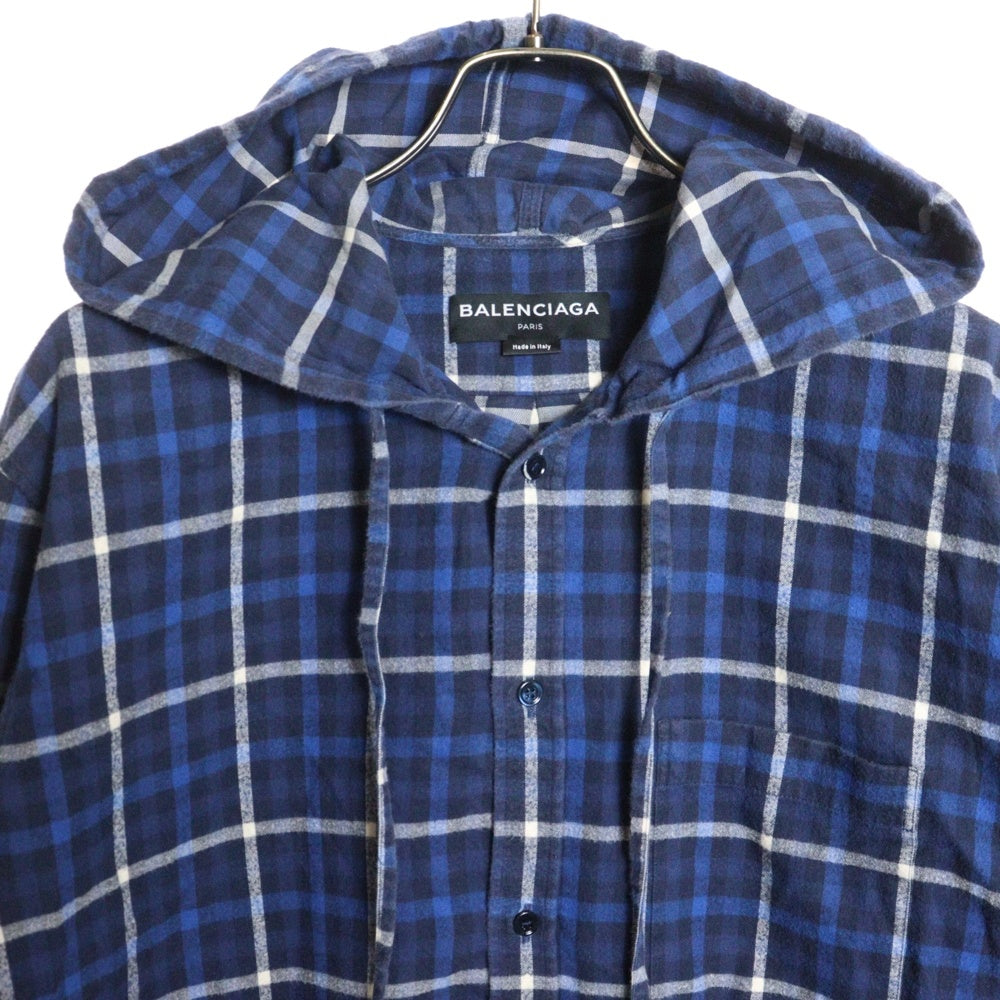 BALENCIAGA(バレンシアガ) 17AW チェック柄 フード付長袖シャツ 485990 TWB15 ブルー
