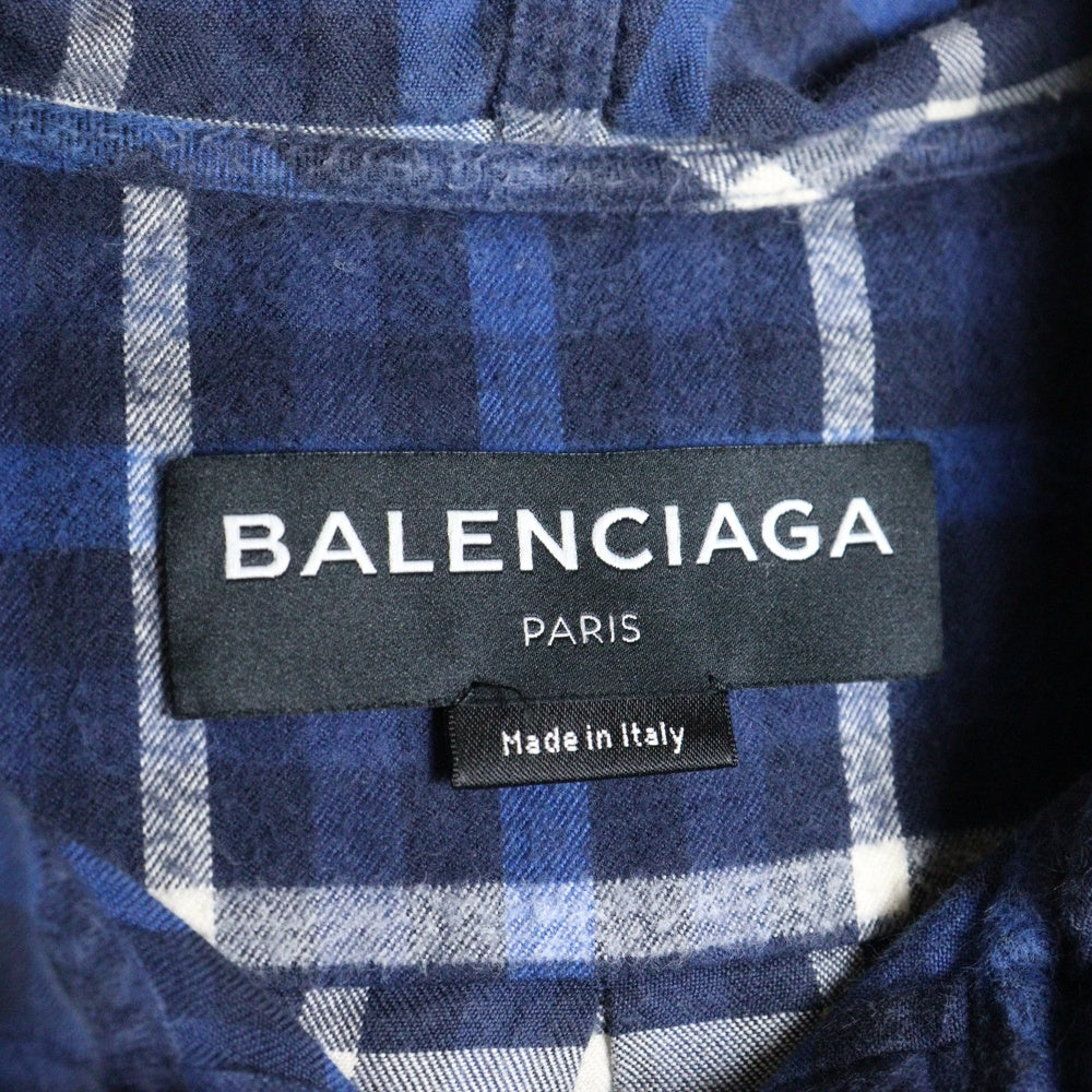 BALENCIAGA(バレンシアガ) 17AW チェック柄 フード付長袖シャツ 485990 TWB15 ブルー