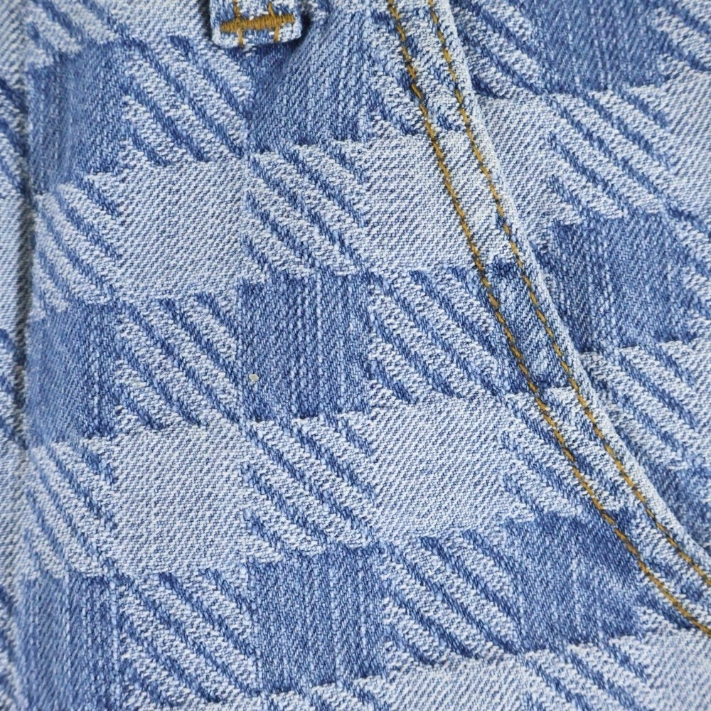 ami paris(アミパリス) カウレザーパッチ チェック柄 ボタンフライデニムショーツ ハーフパンツ HS0600 DE0010 インディゴ レディース