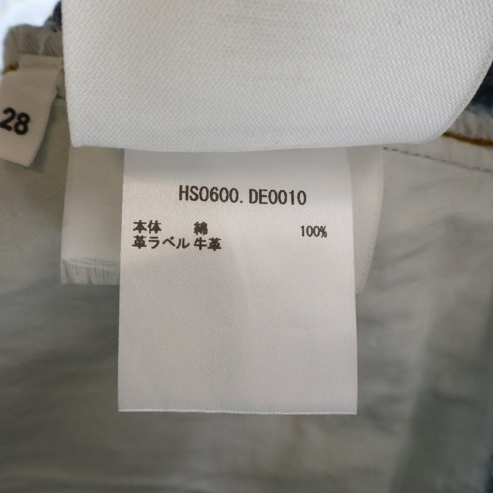 ami paris(アミパリス) カウレザーパッチ チェック柄 ボタンフライデニムショーツ ハーフパンツ HS0600 DE0010 インディゴ レディース