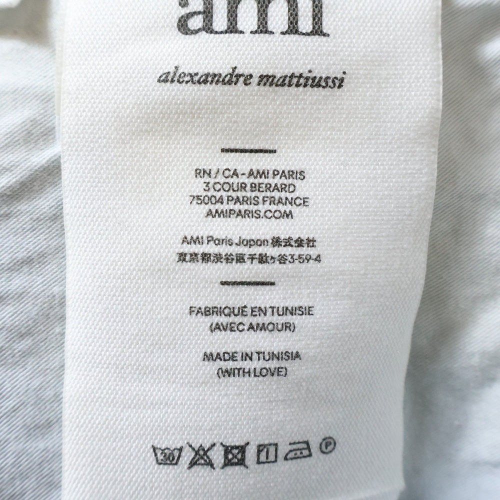 ami paris(アミパリス) カウレザーパッチ チェック柄 ボタンフライデニムショーツ ハーフパンツ HS0600 DE0010 インディゴ レディース