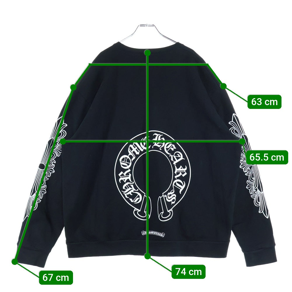 CHROME HEARTS(クロムハーツ) Horseshoe Crewneck Sweatshirt ホースシュープリント 袖フローラル クルーネックスウェットトレーナー ブラック