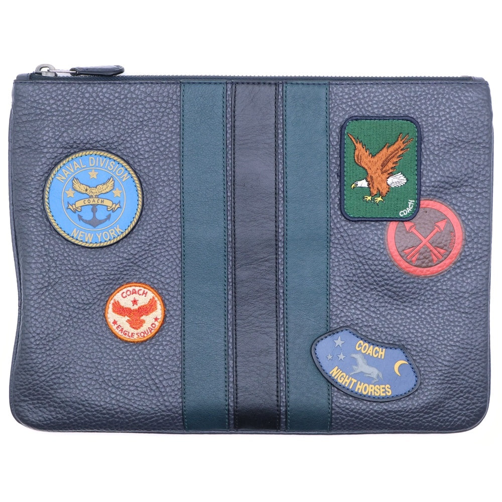 COACH(コーチ) レザーポーチ パッチ ヘリテージ クラッチバッグ グレー
