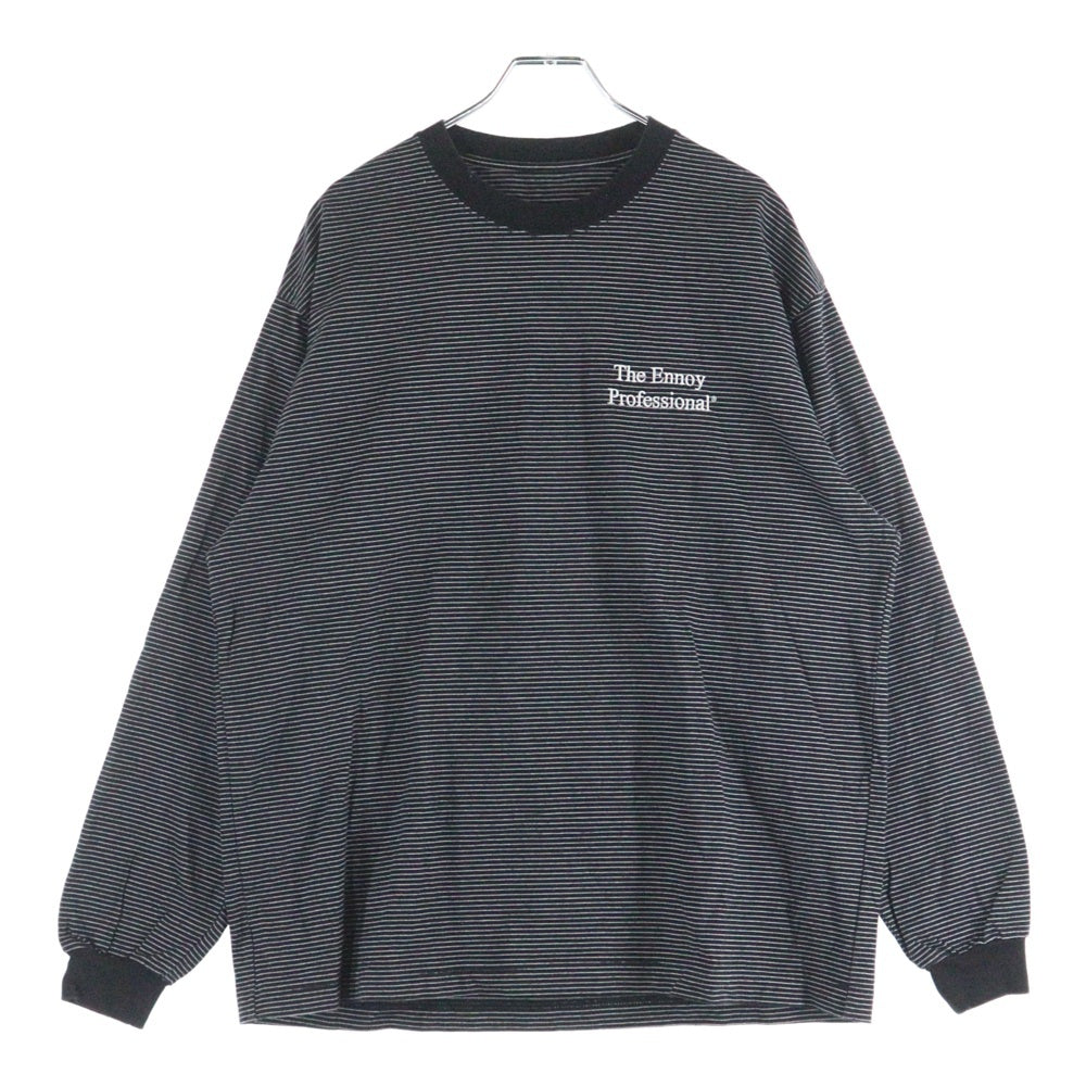 The Ennoy Professional(エンノイプロフェッショナル) 23SS フロントロゴ刺繍 ストライプ クルーネック長袖Tシャツ ブラック