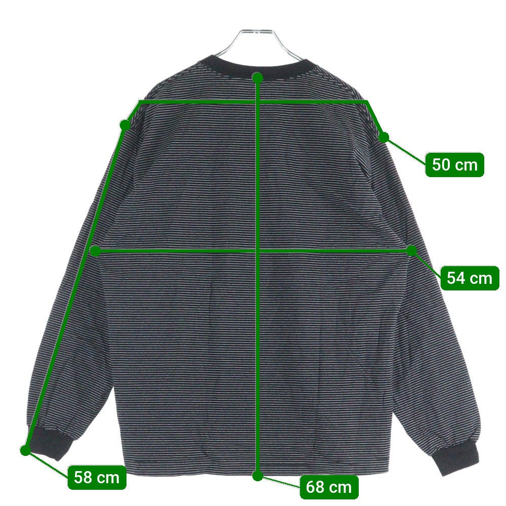 The Ennoy Professional(エンノイプロフェッショナル) 23SS フロントロゴ刺繍 ストライプ クルーネック長袖Tシャツ ブラック