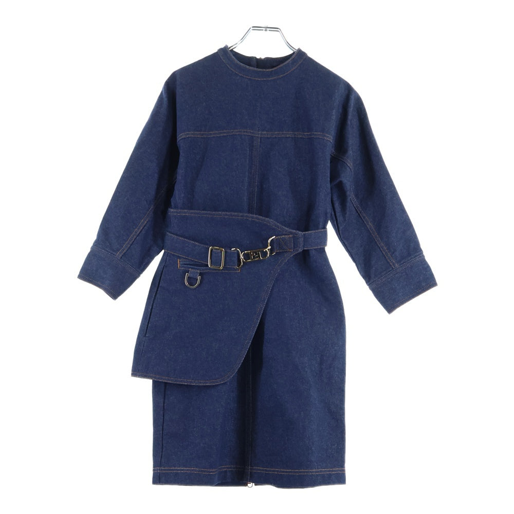 FENDI(フェンディ) BLUE DENIM MINI DRESS ブルーデニムミニドレス デニム長袖ワンピース レディース FLD545 ALC1 インディゴ