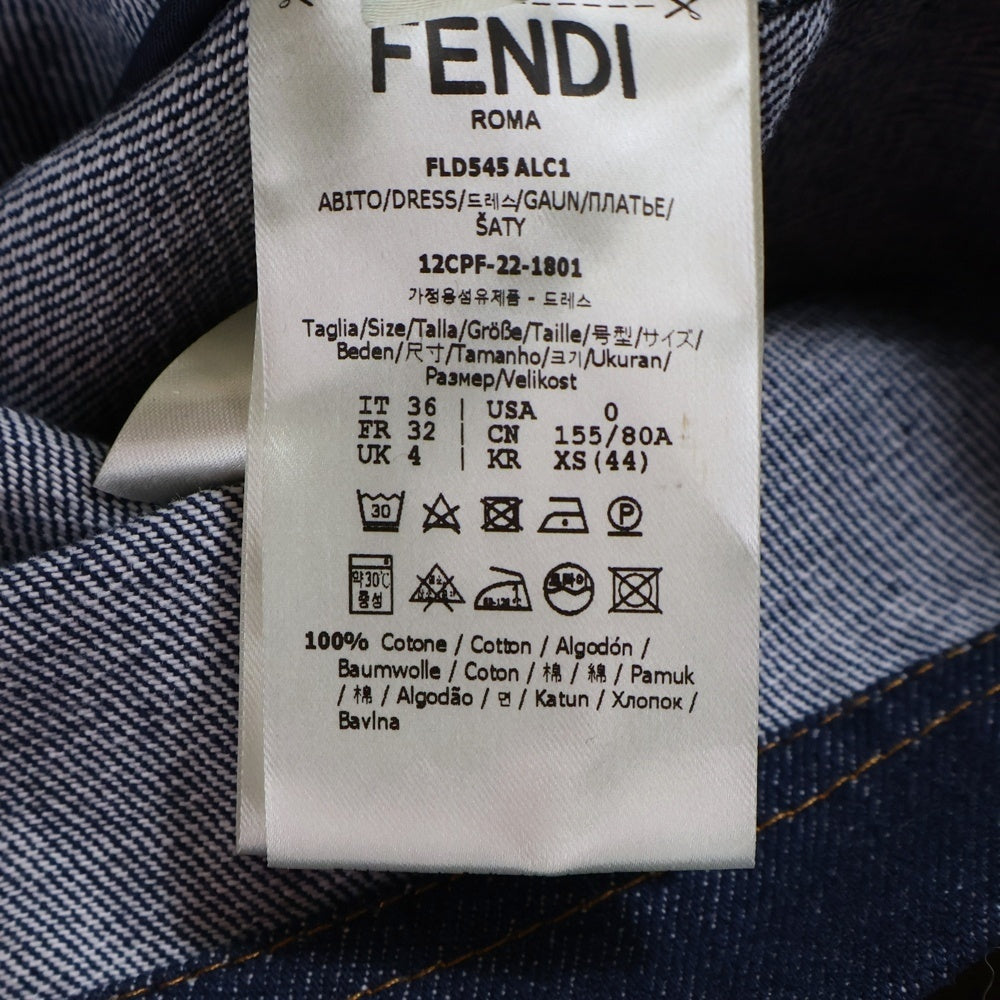 FENDI(フェンディ) BLUE DENIM MINI DRESS ブルーデニムミニドレス デニム長袖ワンピース レディース FLD545 ALC1 インディゴ