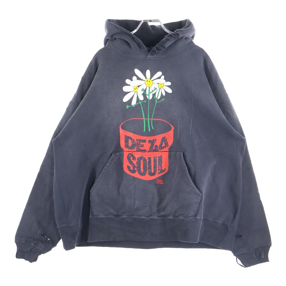 SAINT MICHAEL(セントマイケル) 25AW×DE LA SOUL DLS_HOODIE SM-HR1-0000-C19 デラソウル ダメージ加工スウェットプルオーバーパーカー グレー