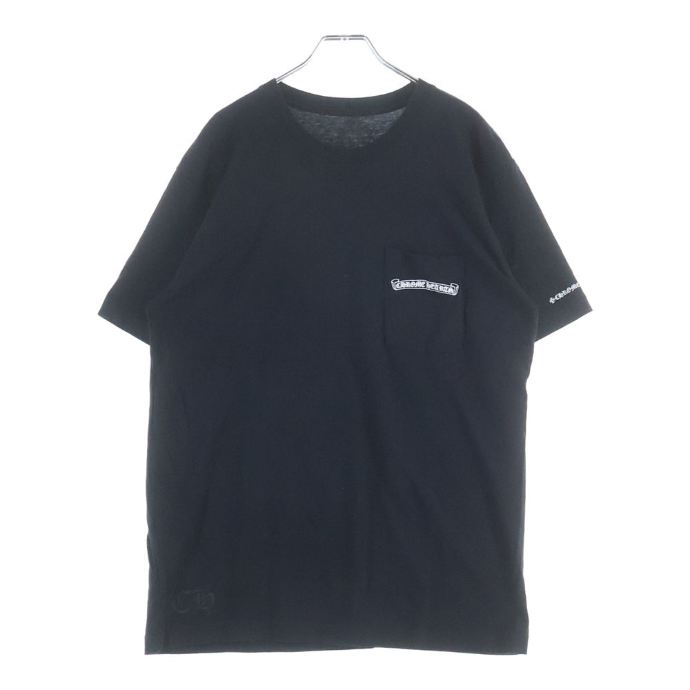 CHROME HEARTS(クロムハーツ) CH T-SHIRT スクロールラベルプリント クルーネック ポケット 半袖Tシャツ ブラック
