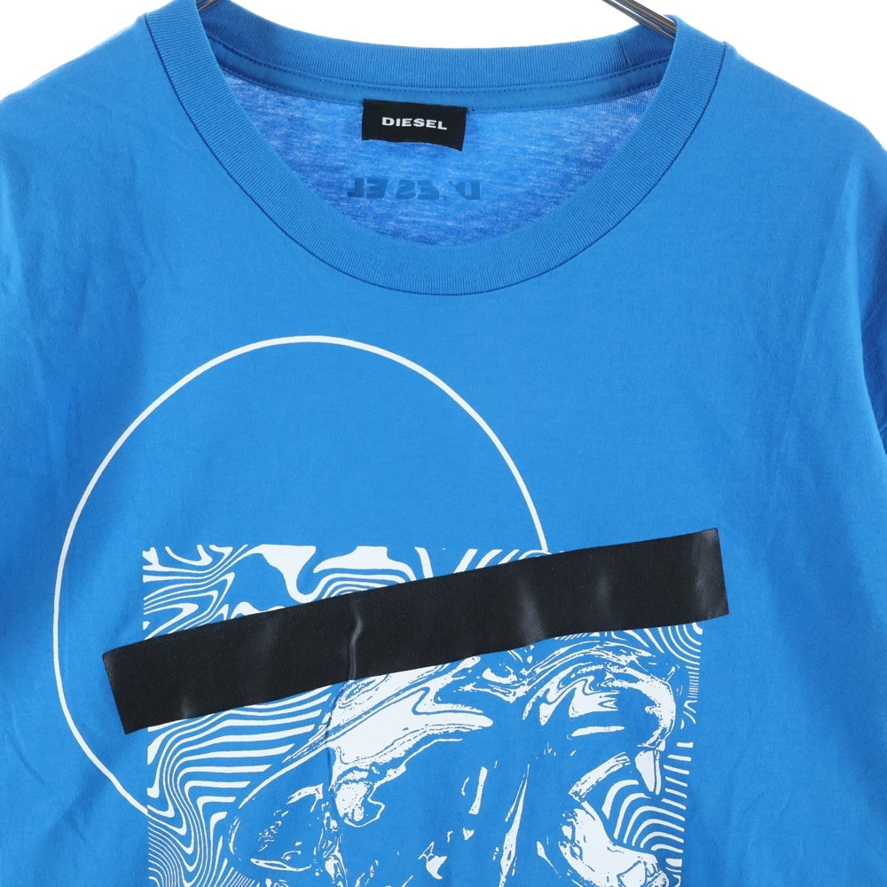 DIESEL(ディーゼル) ロゴスリーブ フロントプリント クルーネック 長袖Tシャツ コットン ブルー