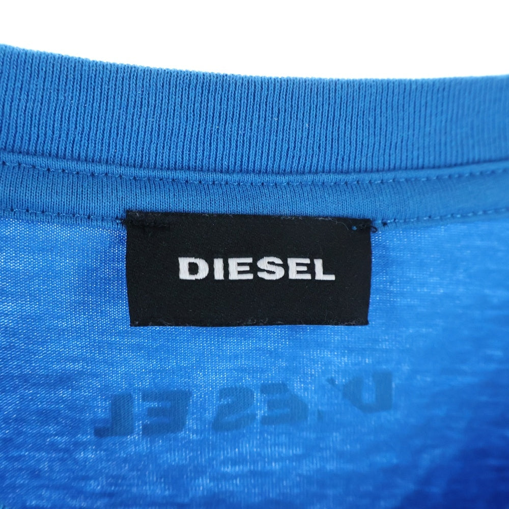 DIESEL(ディーゼル) ロゴスリーブ フロントプリント クルーネック 長袖Tシャツ コットン ブルー