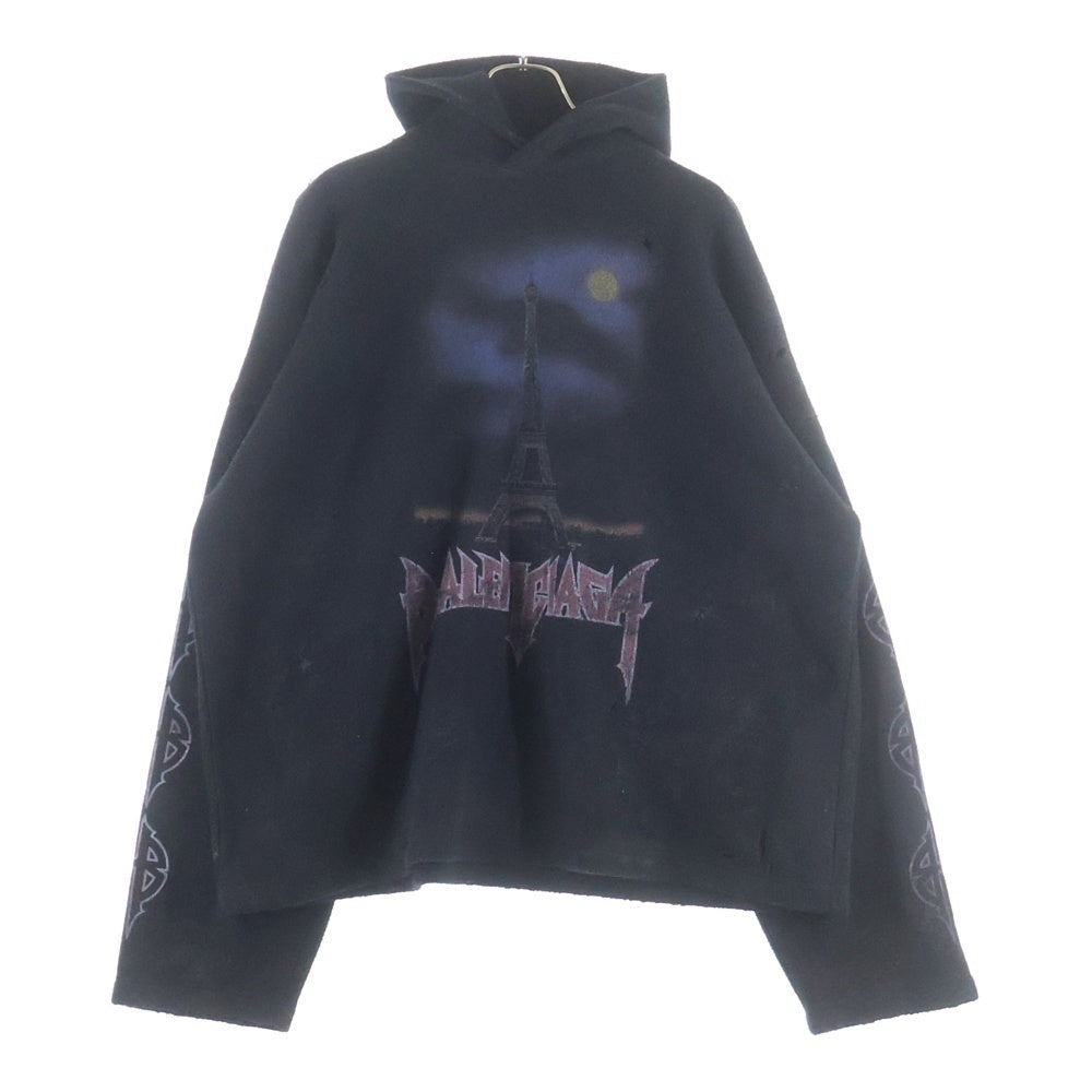 BALENCIAGA(バレンシアガ) 23AW PARIS MOON Fleece Hoodie 744435 TOVJ4 パリスムーン ダメージ加工フリーススウェットプルオーバーパーカー ブラック
