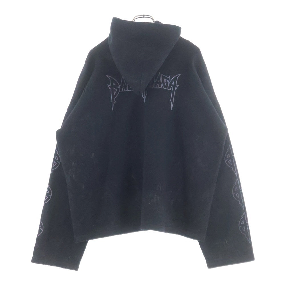 BALENCIAGA(バレンシアガ) 23AW PARIS MOON Fleece Hoodie 744435 TOVJ4 パリスムーン ダメージ加工フリーススウェットプルオーバーパーカー ブラック