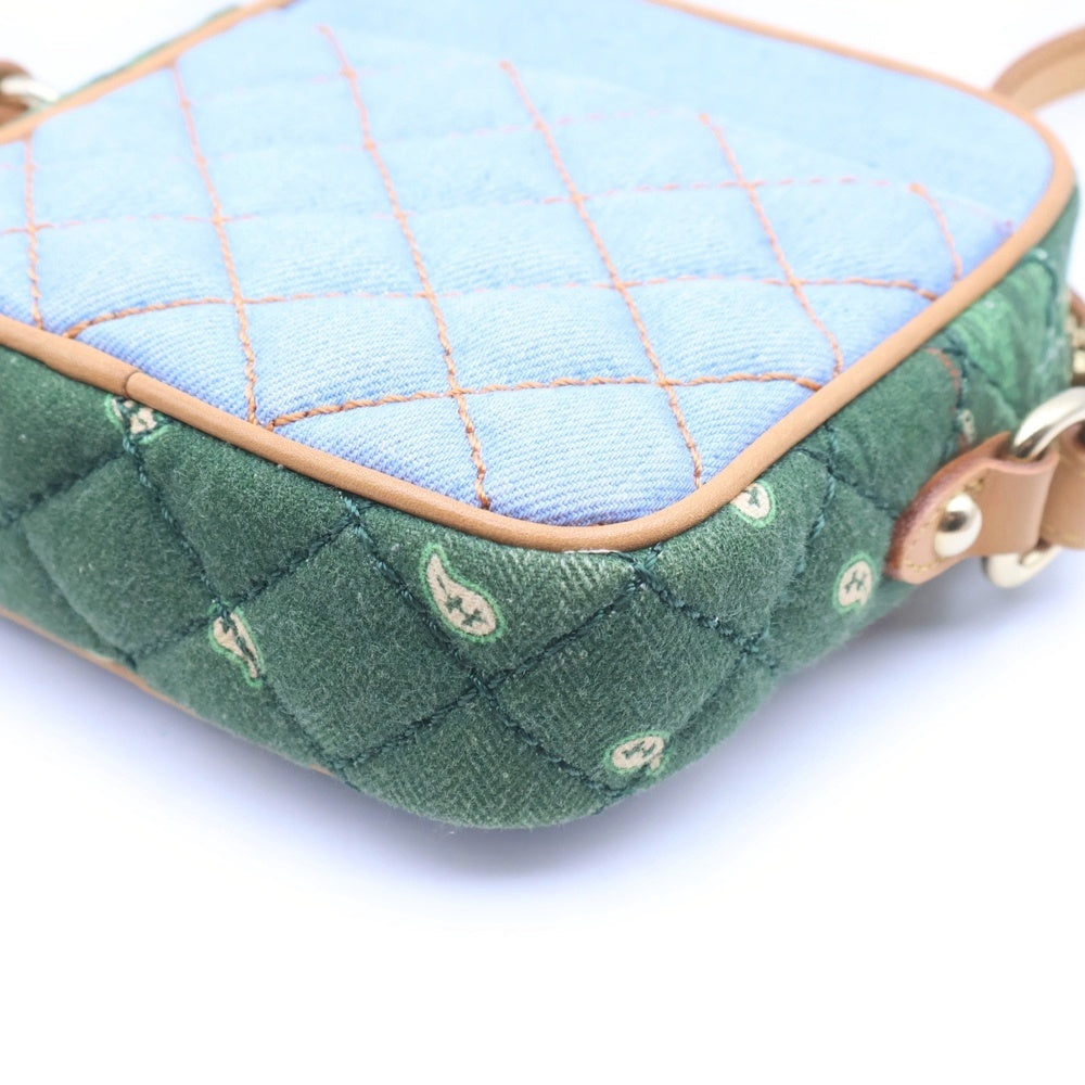 Innocence NYC(イノセンス) ×THE WORLD IS YOURS キルティング デニム生地 レザーベルト ショルダーバック インディゴ レディース