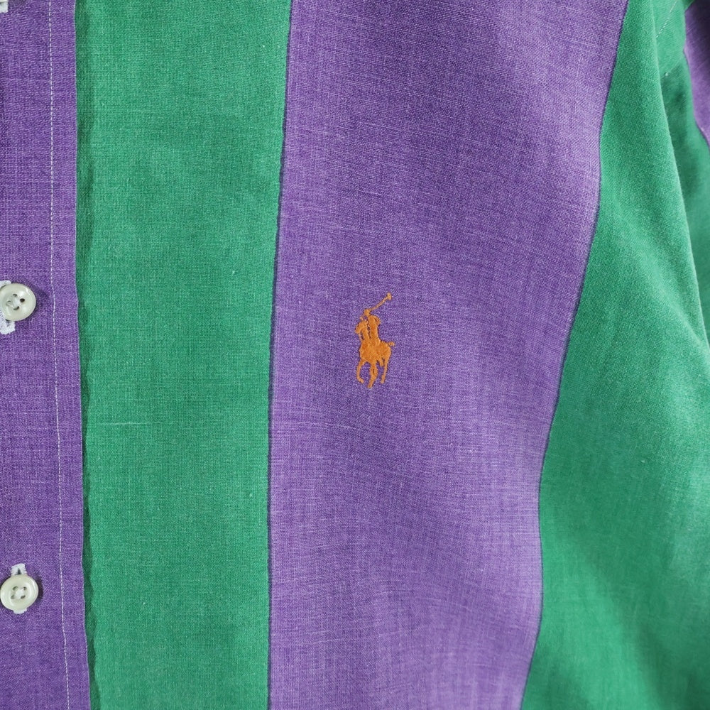 RALPH LAUREN(ラルフローレン) ロゴ刺繍ストライプ 長袖シャツ パープル/グリーン