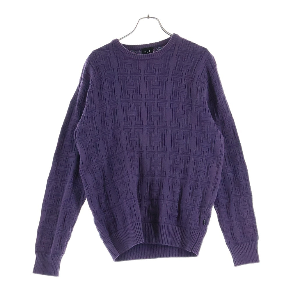 HUF(ハフ) Interlaced Jacquard Overdyed Crew ニット クルーネック コットン パープル