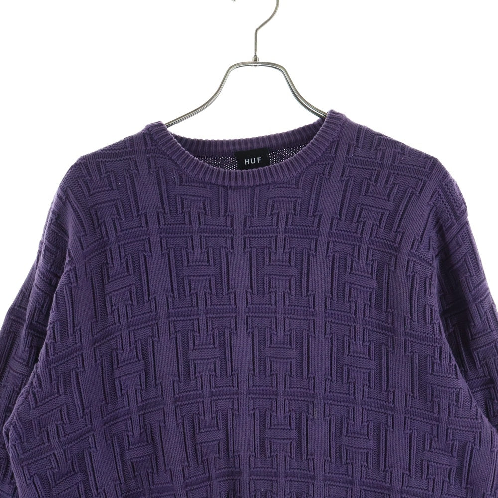 HUF(ハフ) Interlaced Jacquard Overdyed Crew ニット クルーネック コットン パープル