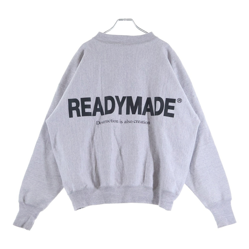 READY MADE(レディメイド) M-NECK SWT SMILE RE-CO-GY-00-00-246 モックネック スマイル刺繍クルーネックスウェットトレーナー グレー