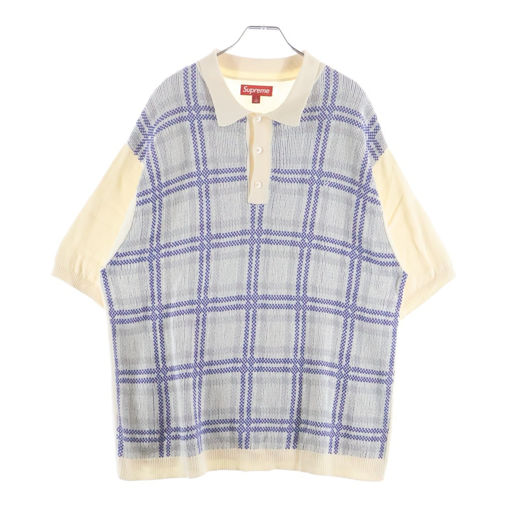 SUPREME(シュプリーム) 24SS Plaid Knit S/S Polo プレイドショートスリーブ半袖ニットポロシャツ ホワイト/ブルー