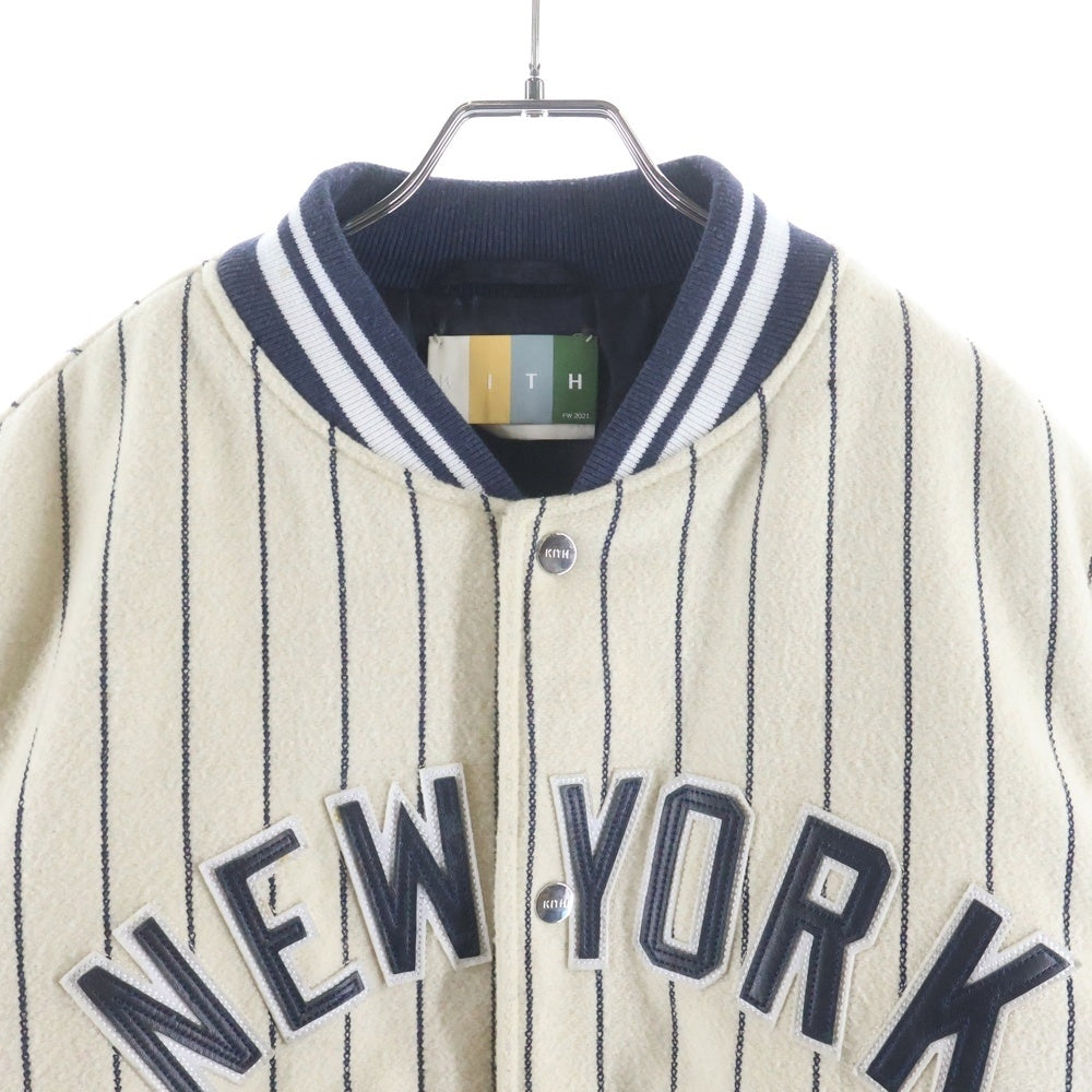 KITH(キス) ×MLB for New York Yankees Wool Bomber Jacket MLB ニューヨークヤンキース ウールボンバージャケット スタジアムジャケット クリーム