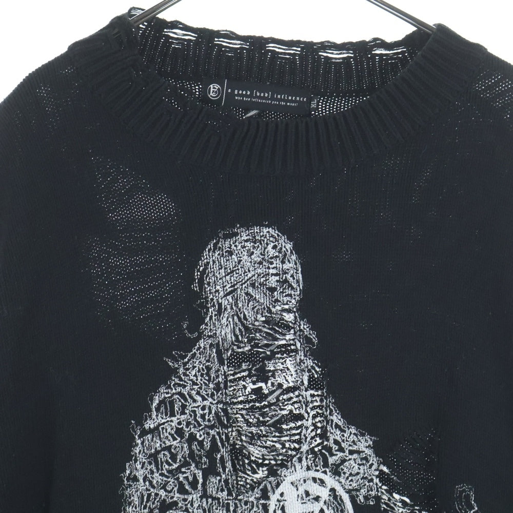 A GOOD BAD INFLUENCE(アグッドバッドインフレンス) DAMEGED KNIT SWEATER ダメージニット セーター ブラック