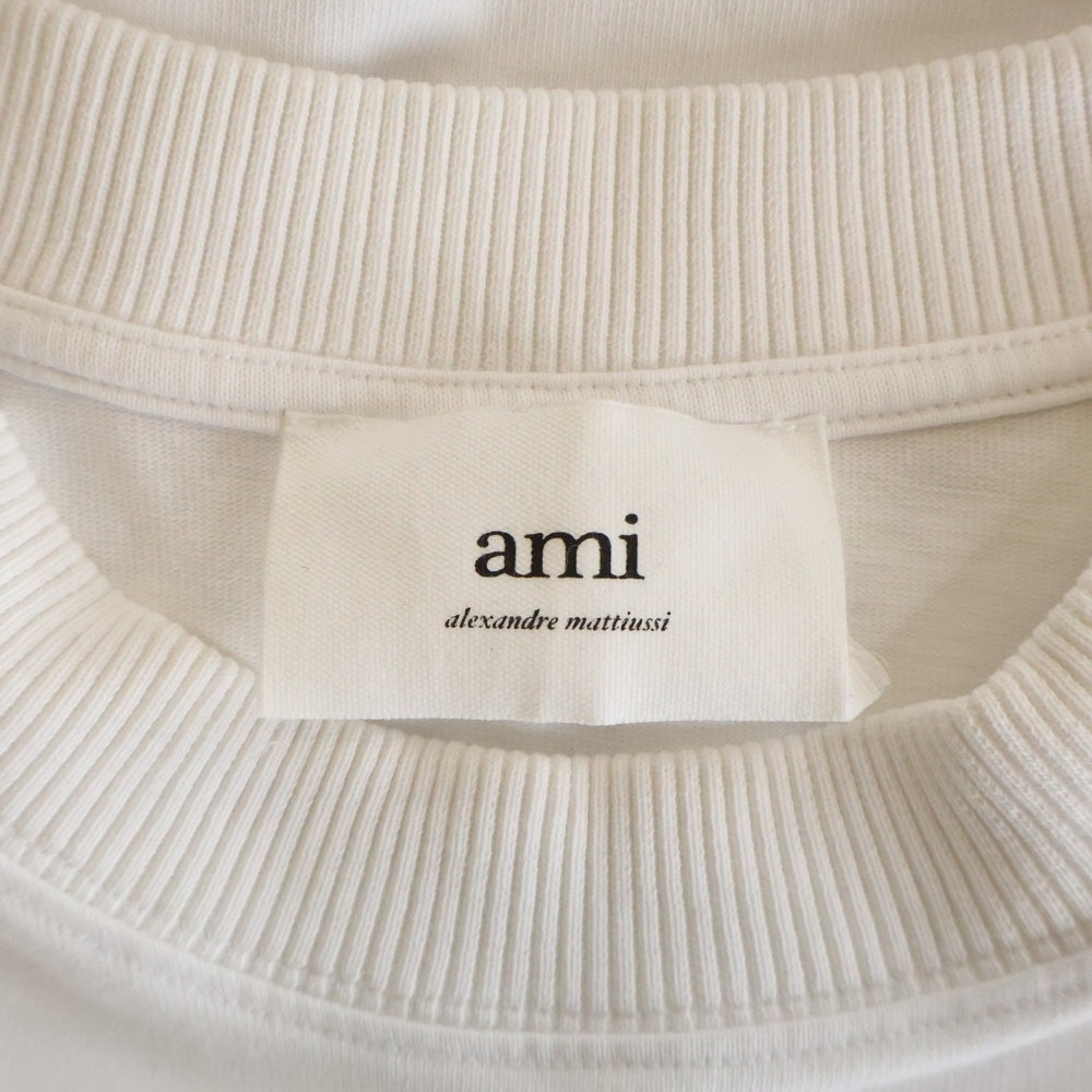 ami paris(アミパリス) フロントロゴ刺繍 長袖Tシャツ コットン E22UTS200.701 ホワイト