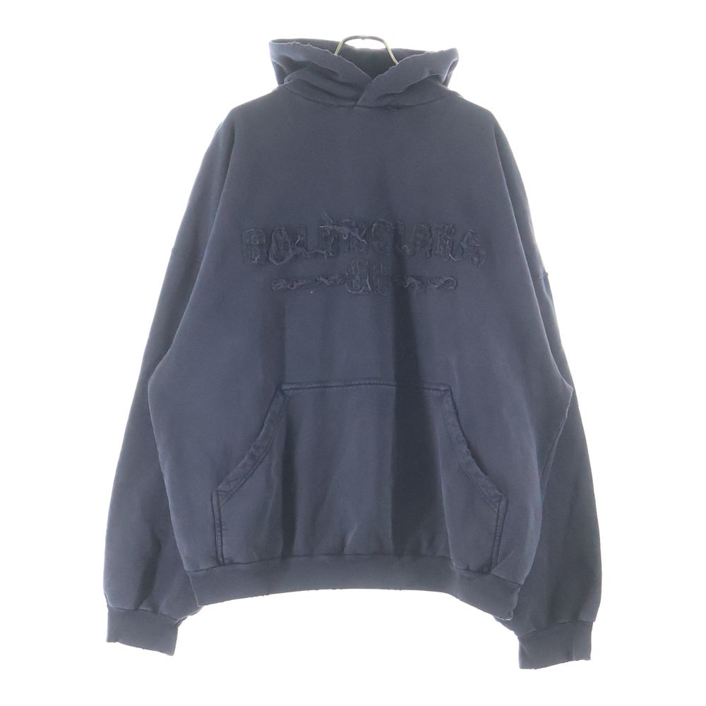 BALENCIAGA(バレンシアガ) 25SSウォッシュドロゴ スウェットプルオーバーパーカー 821861 TSVA1 ブラック