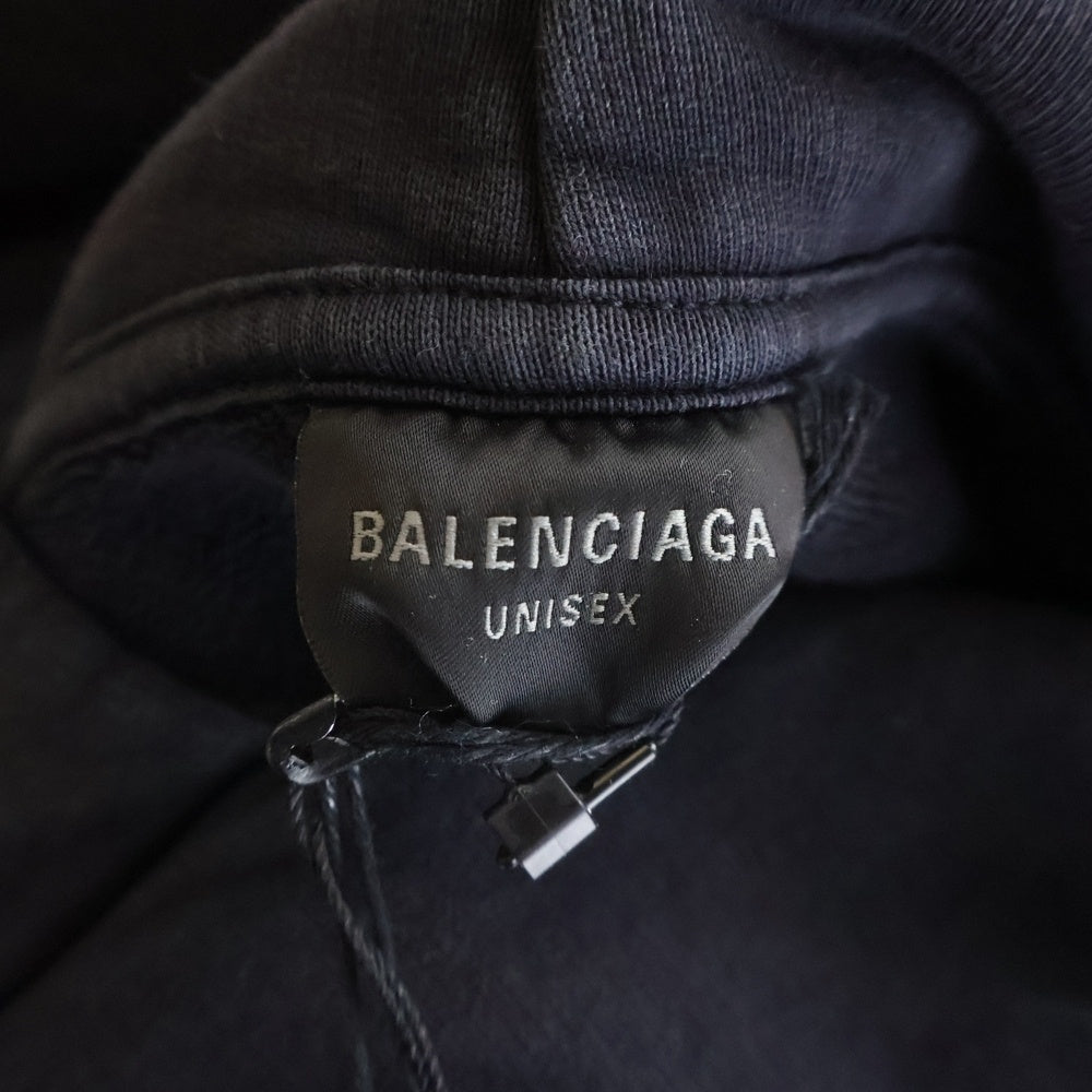 BALENCIAGA(バレンシアガ) 25SSウォッシュドロゴ スウェットプルオーバーパーカー 821861 TSVA1 ブラック