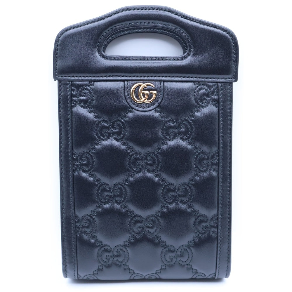GUCCI(グッチ) ロゴ刺繍 GGマトラッセ ミニ トップハンドルバッグ 723776 ブラック レディース