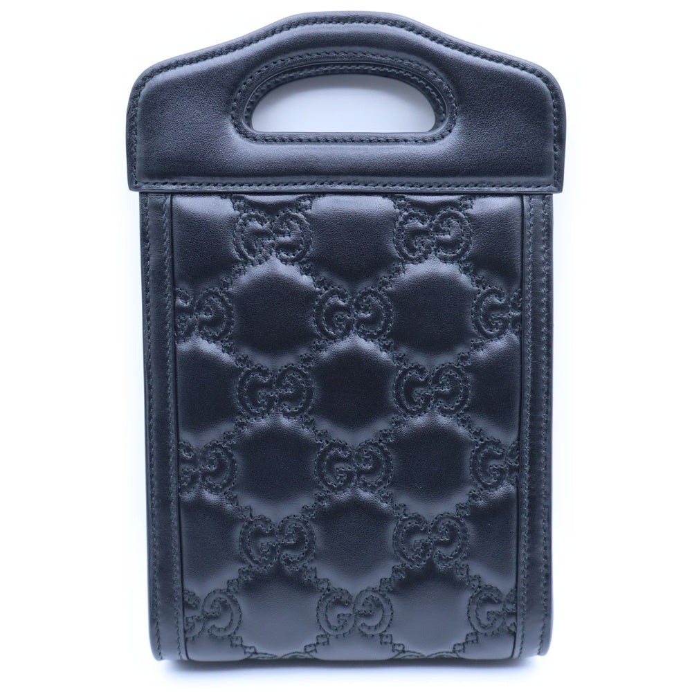GUCCI(グッチ) ロゴ刺繍 GGマトラッセ ミニ トップハンドルバッグ 723776 ブラック レディース