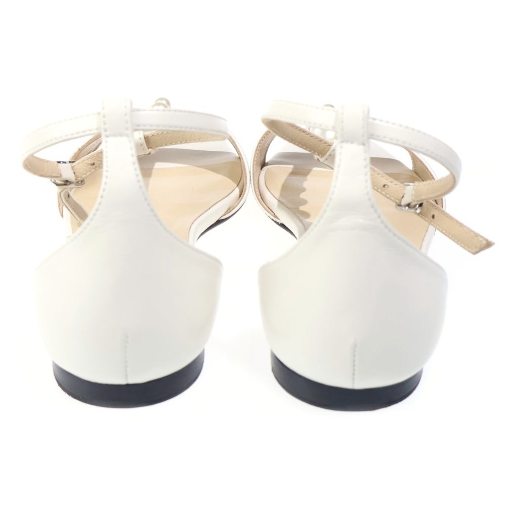 JIMMY CHOO(ジミーチュウ) Metallic Glitter Nubuck Leather Bella メタリック ヌバック レザー パールフラットサンダル クリーム レディース