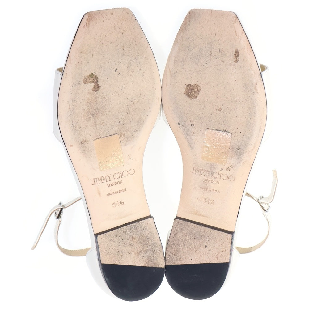 JIMMY CHOO(ジミーチュウ) Metallic Glitter Nubuck Leather Bella メタリック ヌバック レザー パールフラットサンダル クリーム レディース
