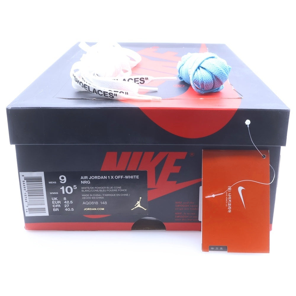 NIKE(ナイキ) ×OFF-WHITE AIR JORDAN 1 POWDER BLUE UNC AQ0818-148 オフホワイト エアジョーダン1 パウダーブルー ハイカットスニーカー US9/27.0cm ホワイト/ブルー