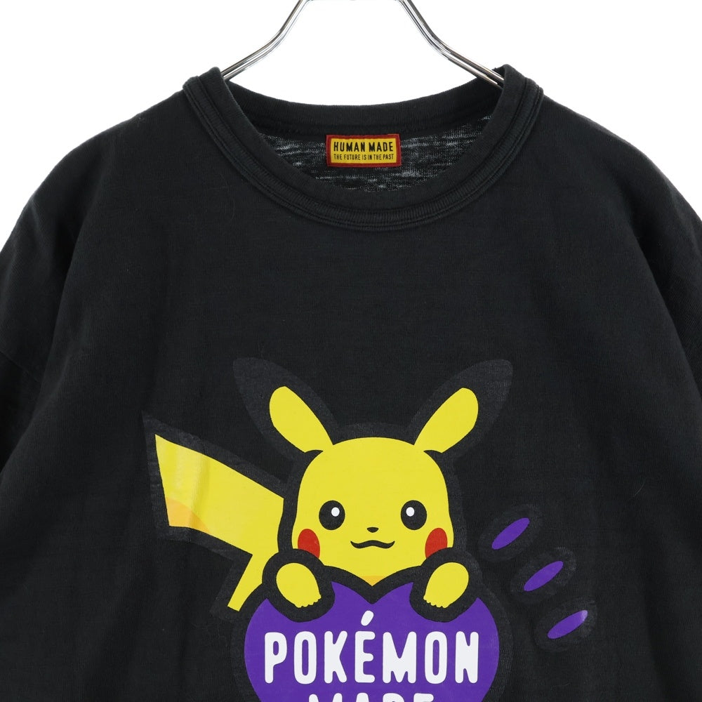 HUMAN MADE(ヒューマンメイド) ×POKEMON ポケモン フロントプリント クルーネック 半袖Tシャツ ブラック/パープル