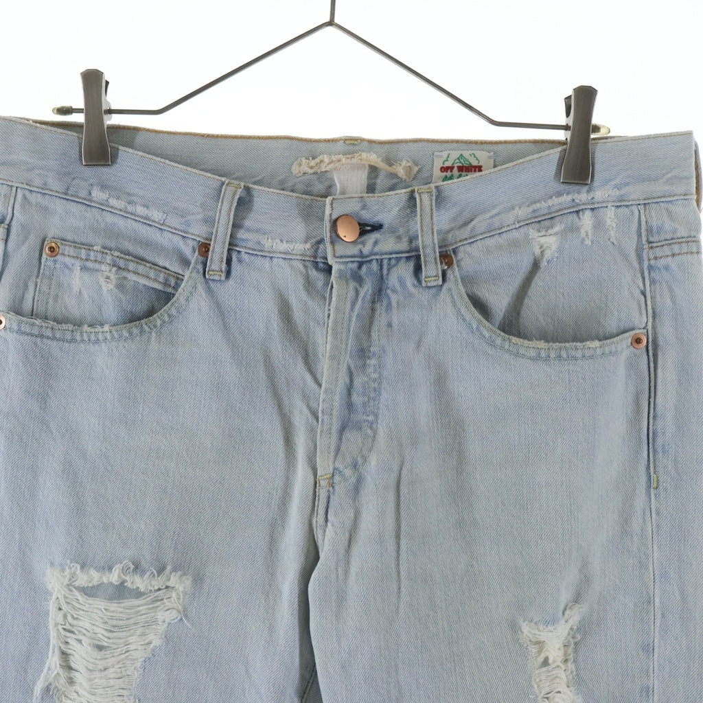 OFF-WHITE(オフホワイト) Striped Distressed Jeans ストライプト ディストレスト ダメージジーンズ OMYA062S20386022 インディゴ