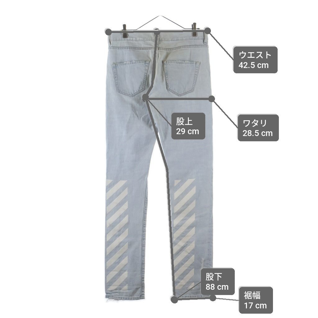 OFF-WHITE(オフホワイト) Striped Distressed Jeans ストライプト ディストレスト ダメージジーンズ OMYA062S20386022 インディゴ