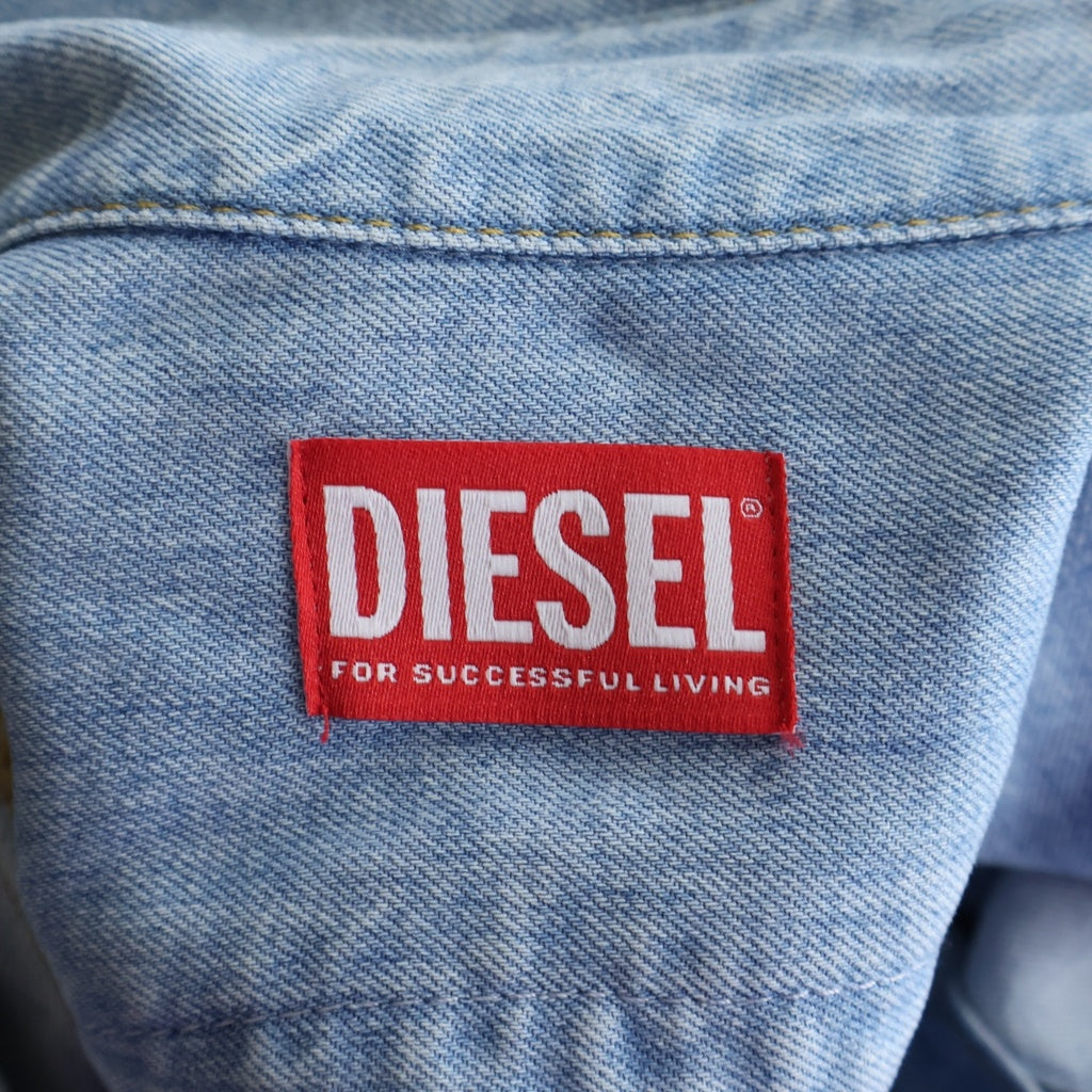 DIESEL(ディーゼル) バッグDロゴ 長袖ロングシャツ ワンピース ライトブルー A113870TGAQ レディース