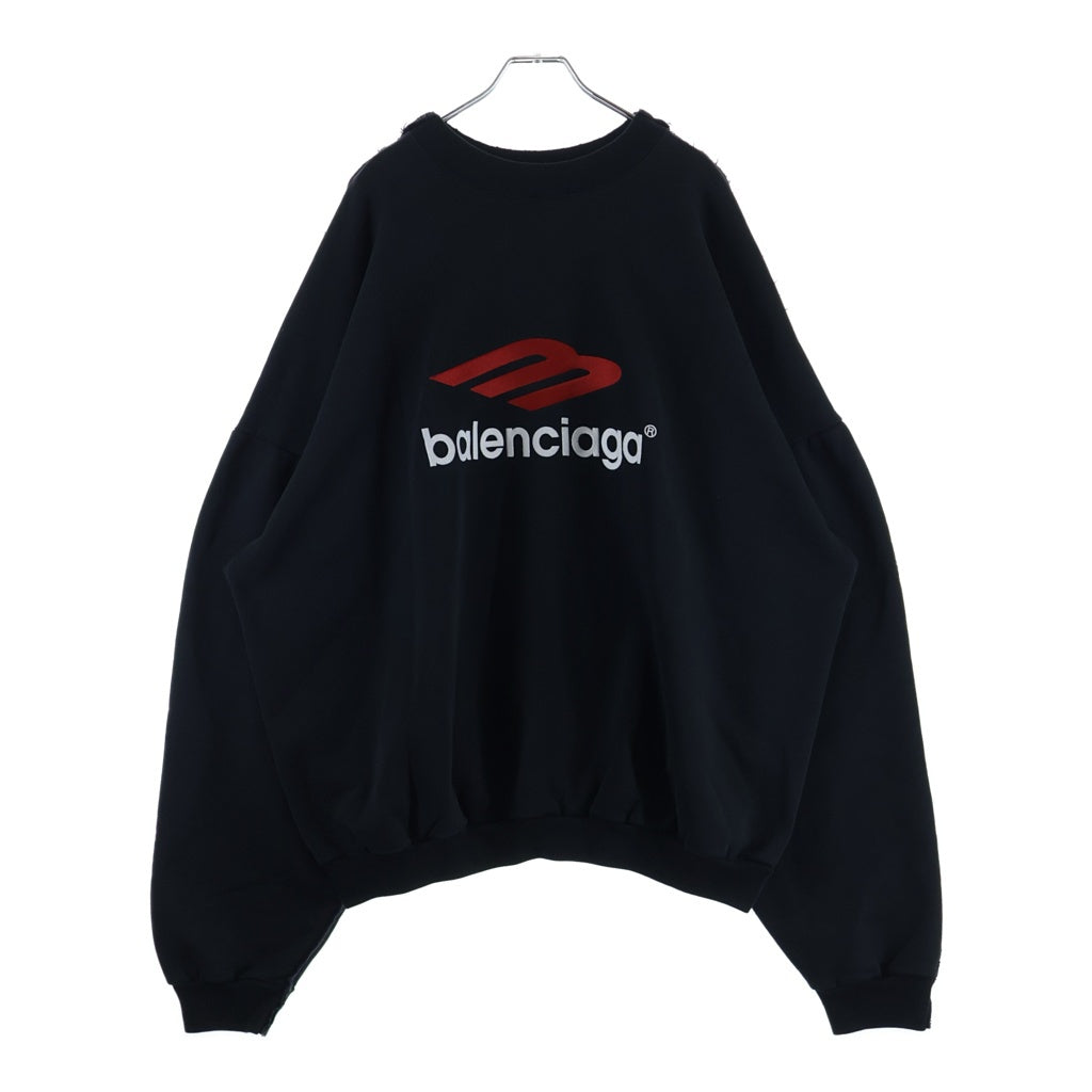BALENCIAGA(バレンシアガ) 24SS Double Front Crew ダブルフロントダメージ加工クルーネックスウェットトレーナー ブラック 791614 TQVQ7