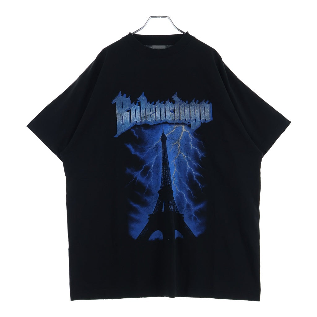 BALENCIAGA(バレンシアガ) 26SS Paris Thunderstorm Oversized T-Shirt デストロイ加工 クルーネック半袖Tシャツ ブラック