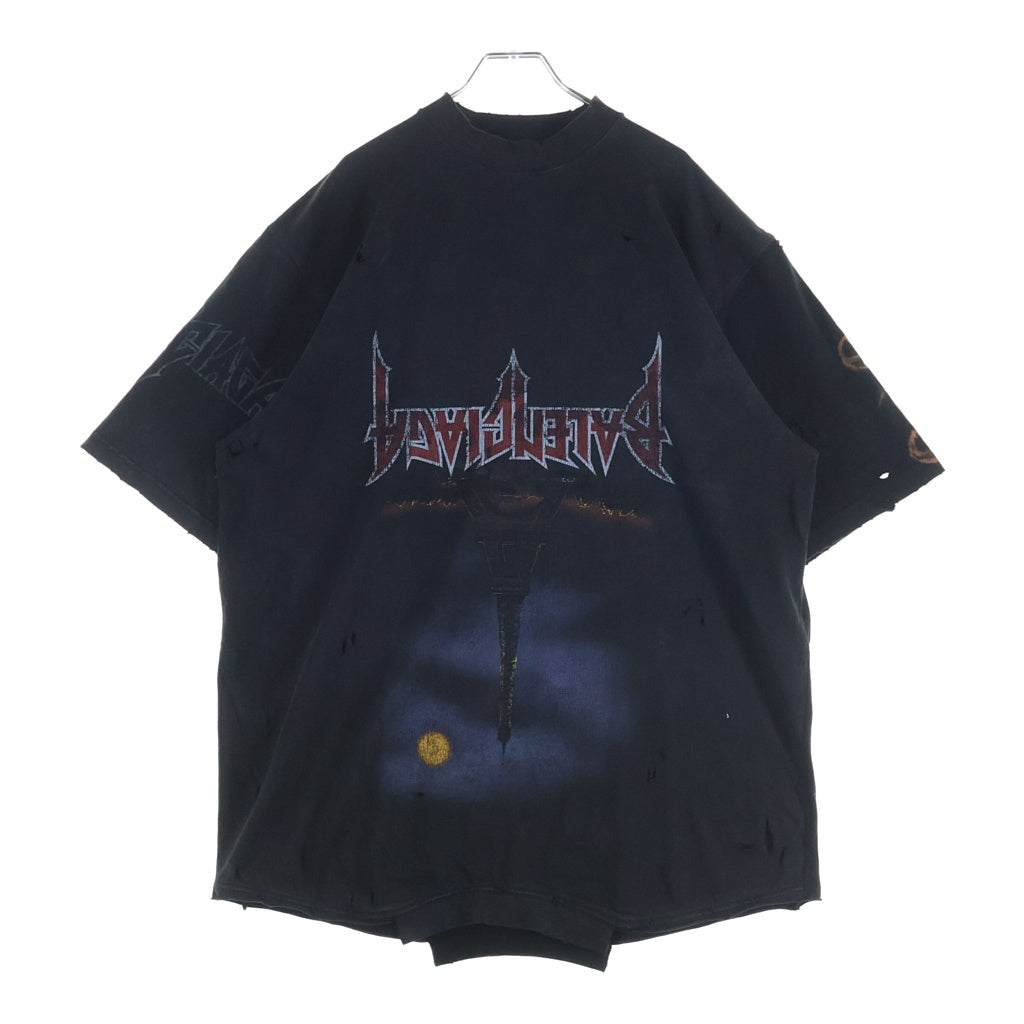 BALENCIAGA(バレンシアガ) 23SS Paris Moon Upside Down パリス ムーン アップサイドダウン デストロイ加工 プリントTシャツ 半袖カットソー 698811 ブラック
