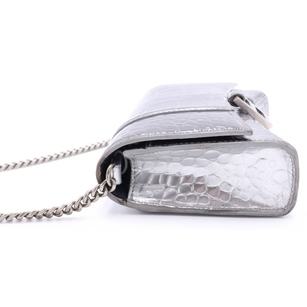 BALENCIAGA(バレンシアガ) アワーグラス クロコ型押しレザー ショルダーバッグ 656050 シルバー レディース