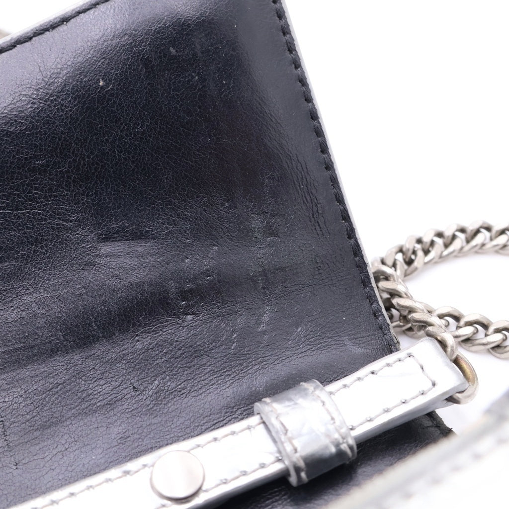 BALENCIAGA(バレンシアガ) アワーグラス クロコ型押しレザー ショルダーバッグ 656050 シルバー レディース