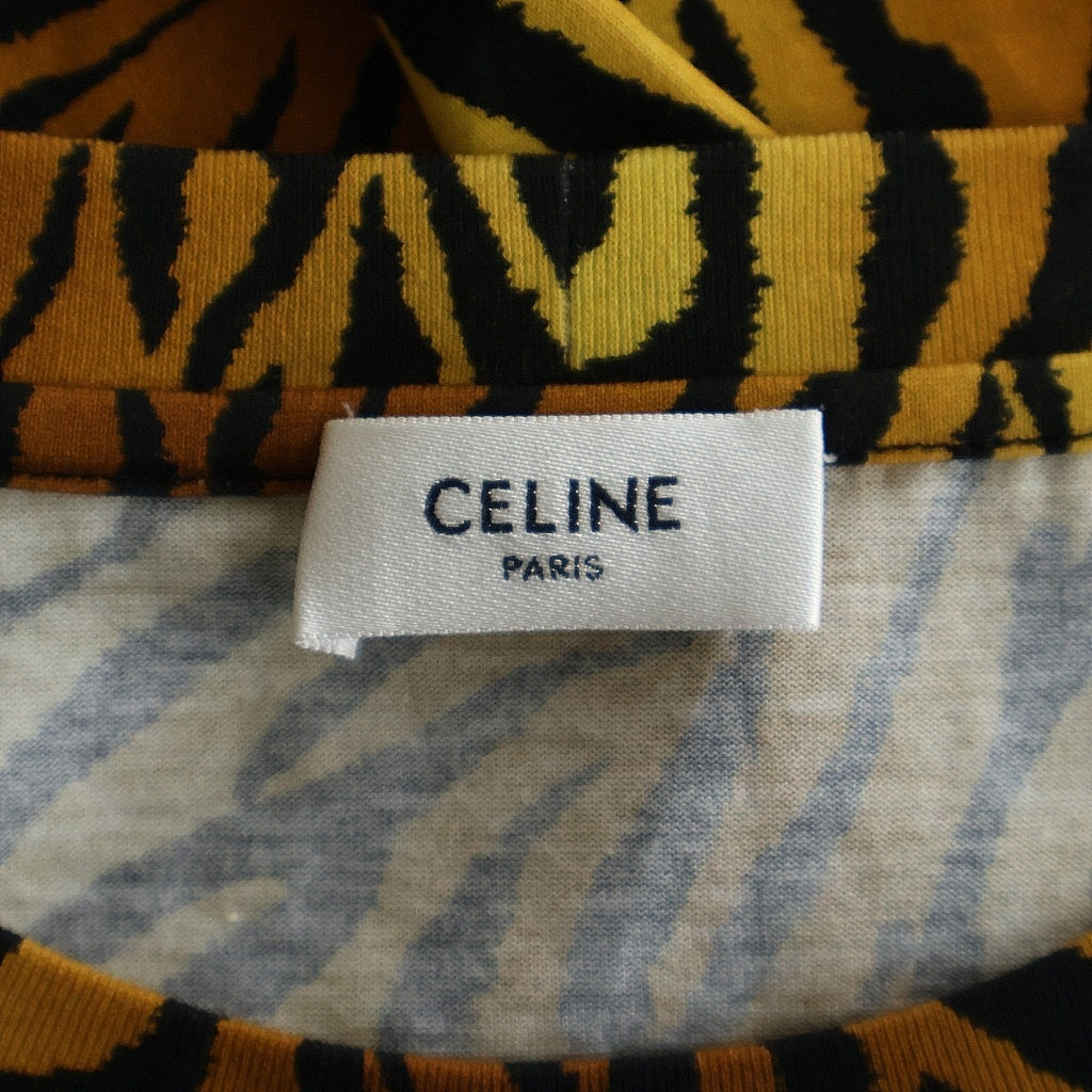 CELINE(セリーヌ) タイガー総柄 ロゴプリント 半袖クルーネックTシャツ ブラウン