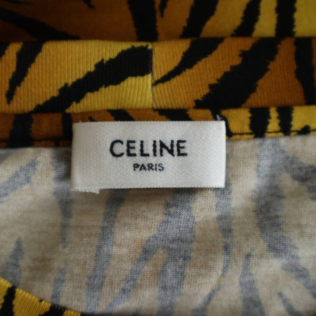 CELINE(セリーヌ) タイガー総柄 ロゴプリント 半袖クルーネックTシャツ ブラウン