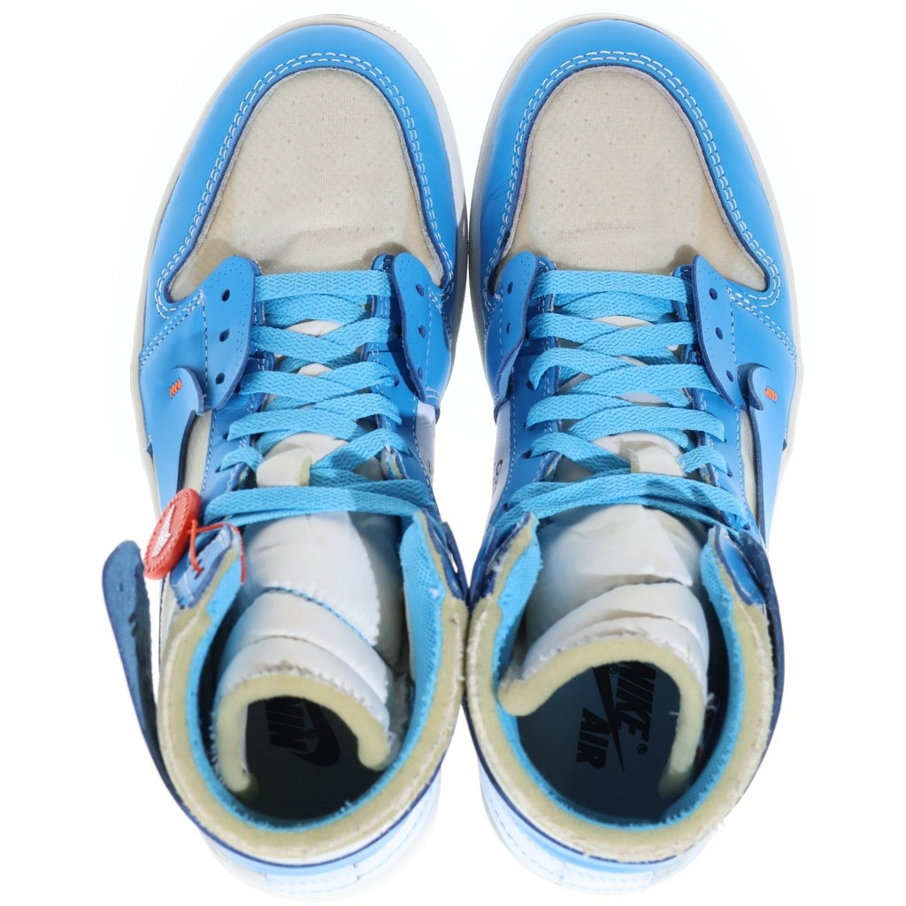 NIKE(ナイキ) ×OFF-WHITE AIR JORDAN 1 POWDER BLUE UNC AQ0818-148 オフホワイト エアジョーダン1 パウダーブルー ハイカットスニーカー US8.5/26.5cm ホワイト/ブルー