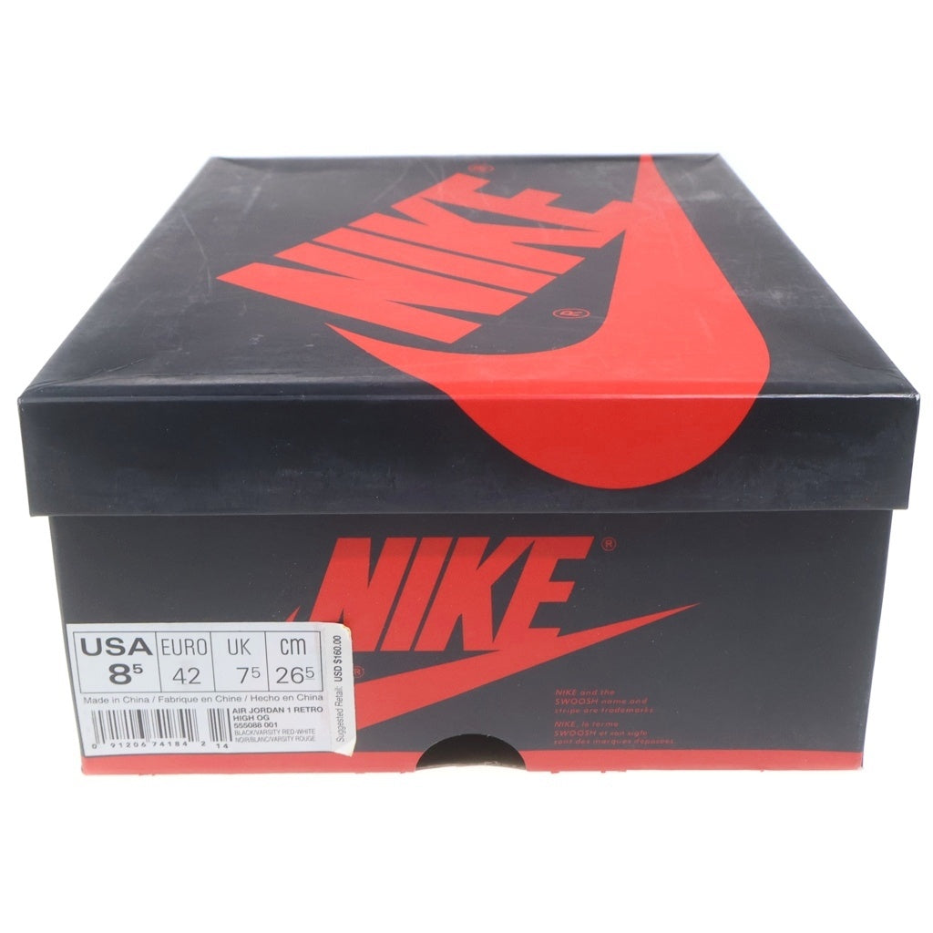 NIKE(ナイキ) 【2016年製】AIR JORDAN 1 RETRO HIGH OG BANNED BRED 555088-001 エアジョーダン1 ブレッド ハイカットスニーカー US8.5/26.5cm ブラック/レッド