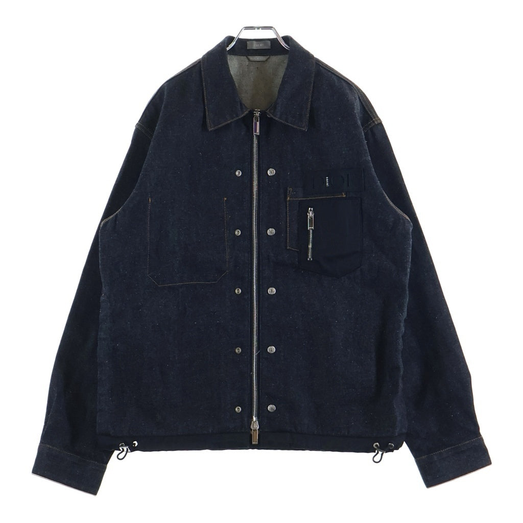 Christian Dior(クリスチャンディオール) 21AW×Over Shirt Low Cotton Denim 213D487AY507 サカイ ローコットンデニムオーバーシャツ ジップブルゾン ロゴパッチ 裾ボタン 素材切替 インディゴ