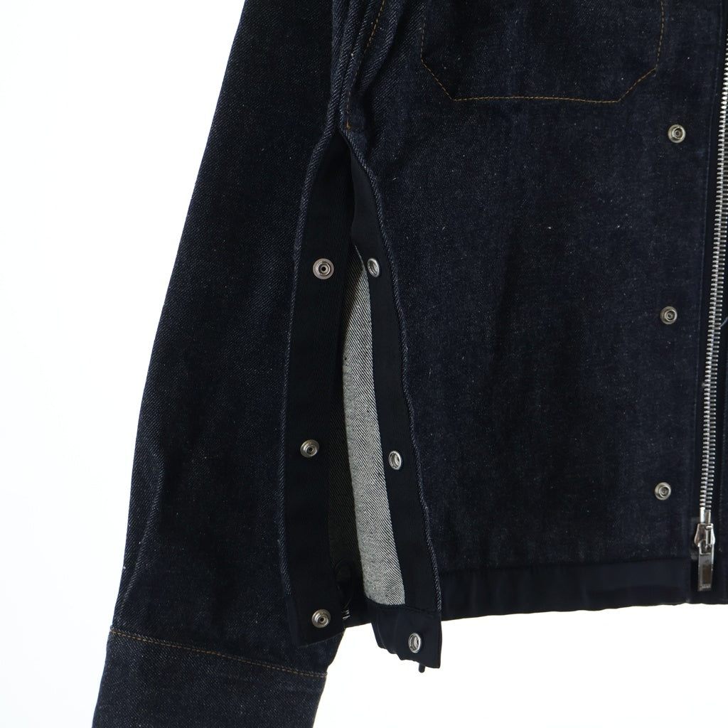 Christian Dior(クリスチャンディオール) 21AW×Over Shirt Low Cotton Denim 213D487AY507 サカイ ローコットンデニムオーバーシャツ ジップブルゾン ロゴパッチ 裾ボタン 素材切替 インディゴ